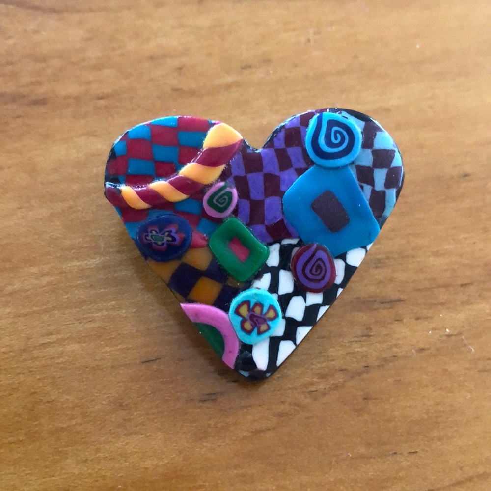 Cute colorful heart pin, 1.5” wide, 1.5” tall, Preowned/like new